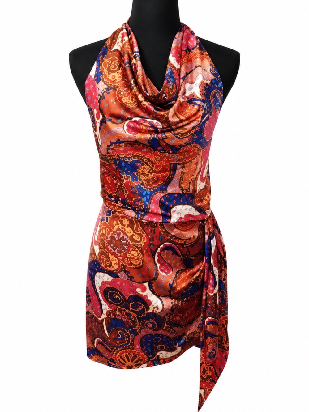 ✅ NWT House of Harlow 1960 Multicolor Paisley Halter Mini Dress Orange Blue sz 8